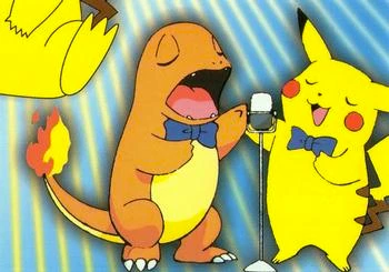Charmander and Pikachu singing